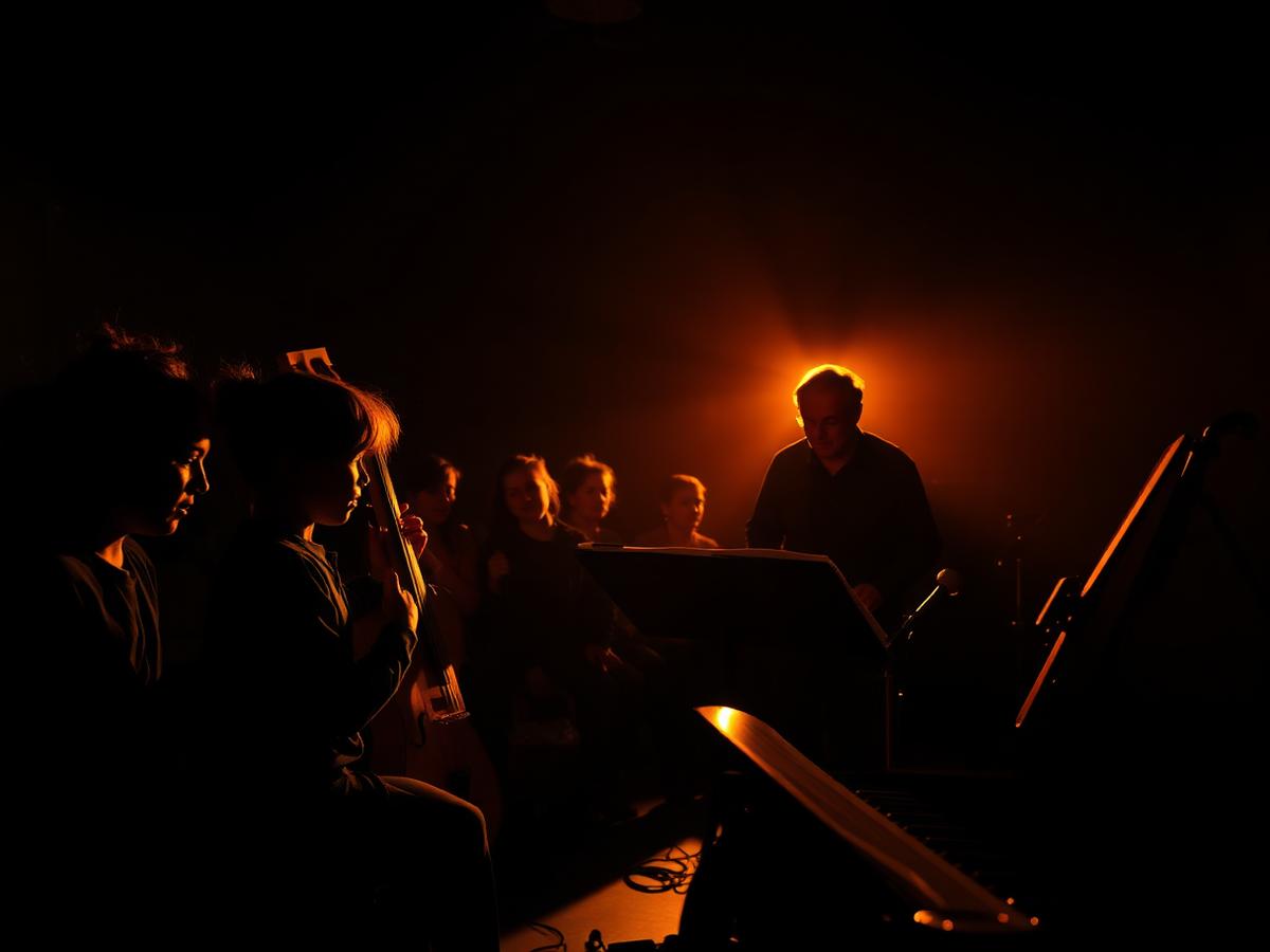 Taller musical con jóvenes y un profesor
